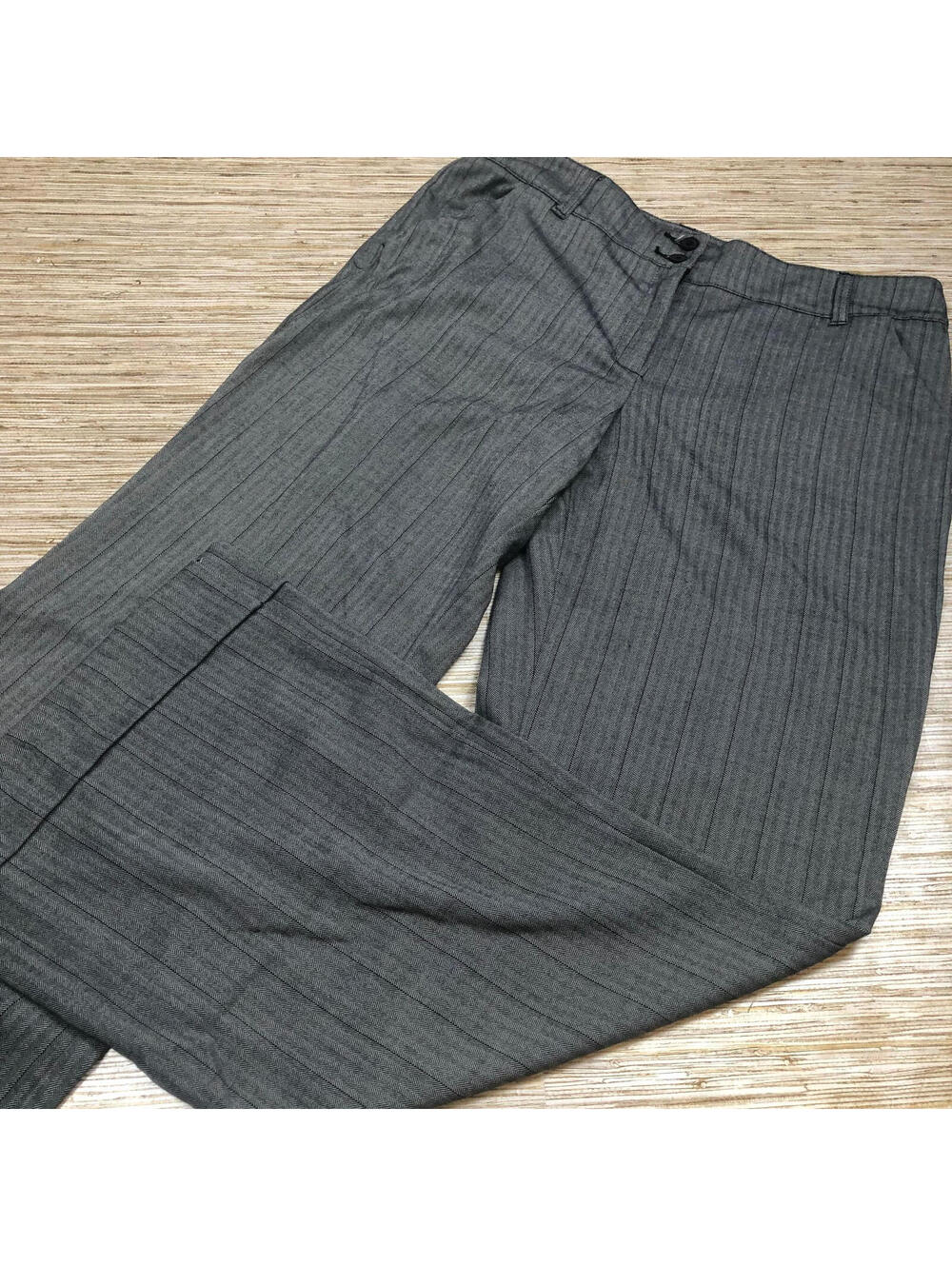 2840 New York & Company womens wide leg dress pants mini chevron BLACK WHITE 10